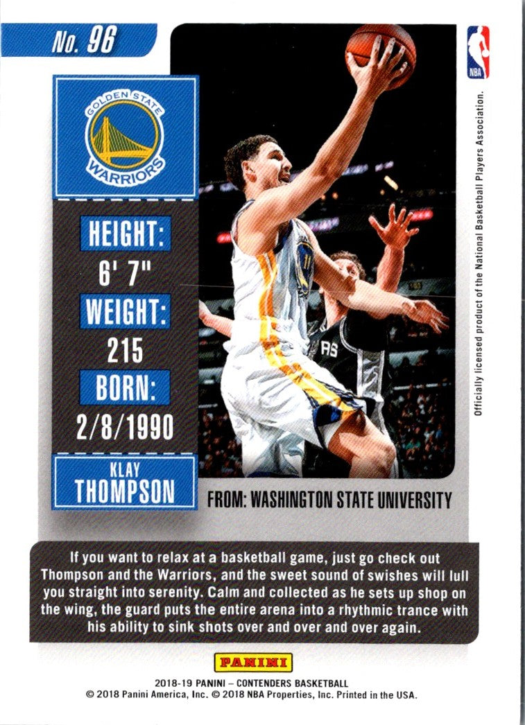 2018 Panini Contenders Game Ticket Green Klay Thompson