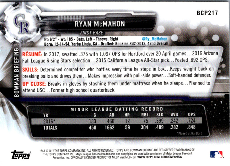 2017 Bowman Chrome Prospects Ryan McMahon