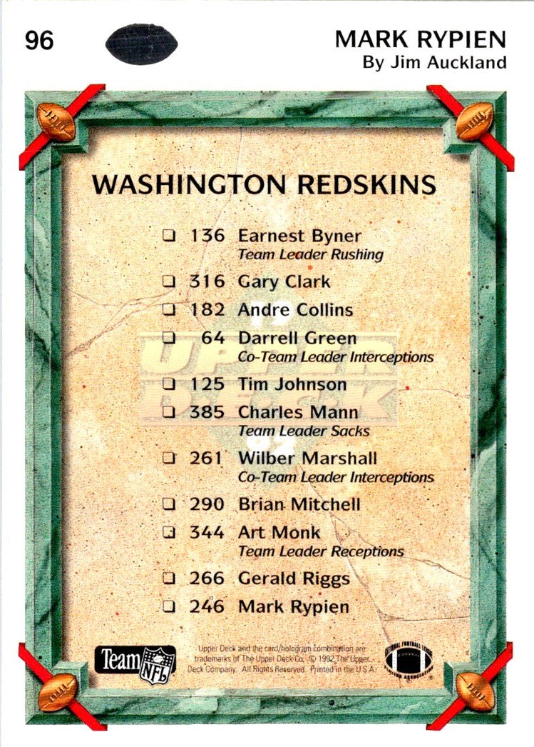 1992 Upper Deck Mark Rypien