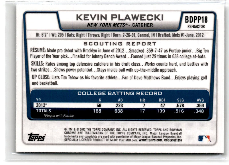 2012 Bowman Draft Picks & Prospects Chrome Kevin Plawecki