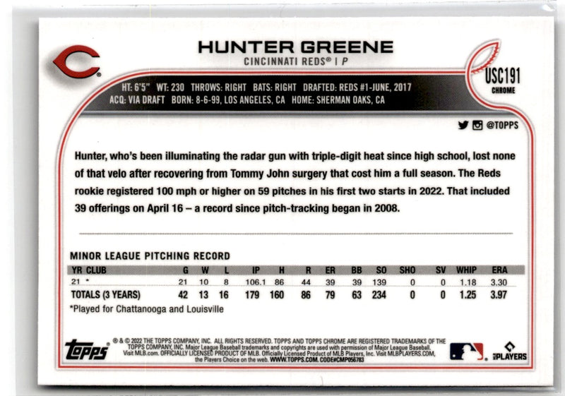 2022 Topps Chrome Update Purple Refractor Hunter Greene