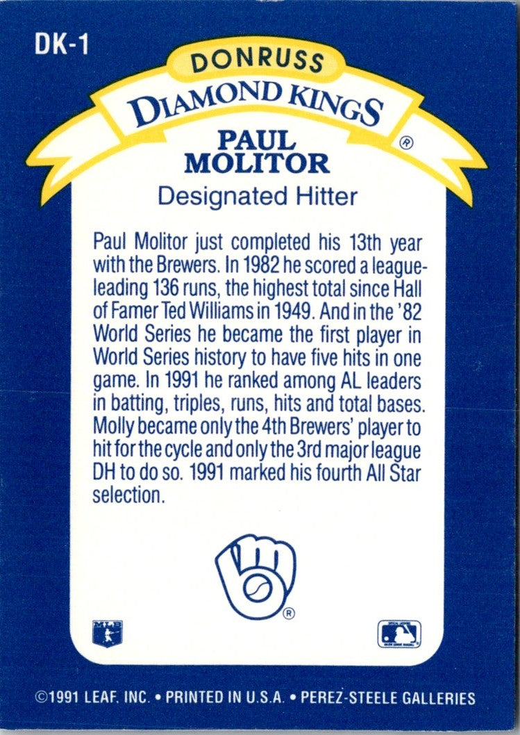 1992 Donruss Diamond Kings Paul Molitor