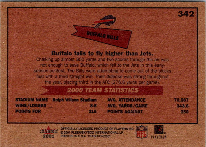 2001 Fleer Tradition Glossy Buffalo Bills