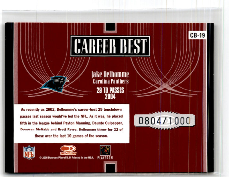 2005 Donruss Elite Career Best Red Jake Delhomme