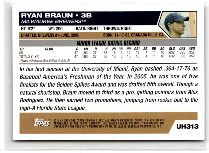 2005 Topps Updates & Highlights Ryan Braun