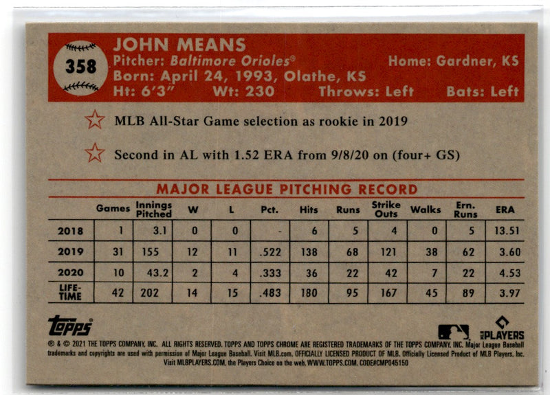 2021 Topps Chrome Platinum Anniversary John Means