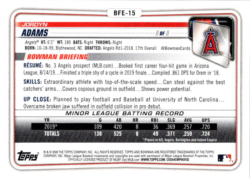 2020 Bowman 1st Edition Jordyn Adams