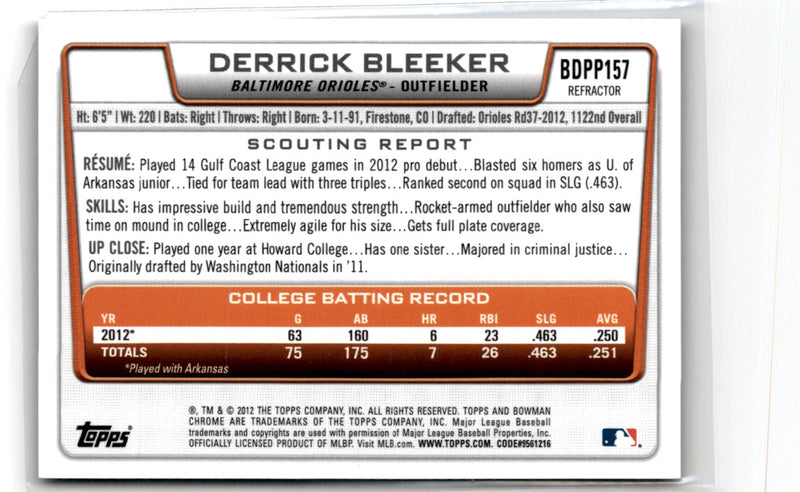 2012 Bowman Draft Picks & Prospects Derrick Bleeker