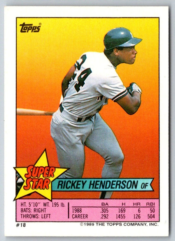 1989 Topps Stickers Super Star Backs Rickey Henderson #18