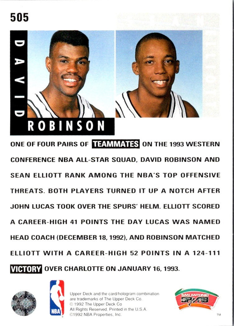 1992 Upper Deck David Robinson/Sean Elliott