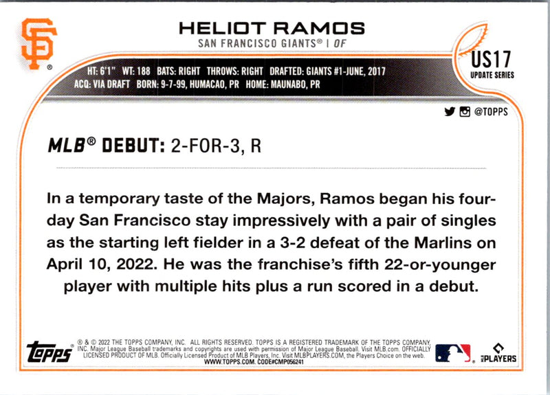 2022 Topps Update Heliot Ramos