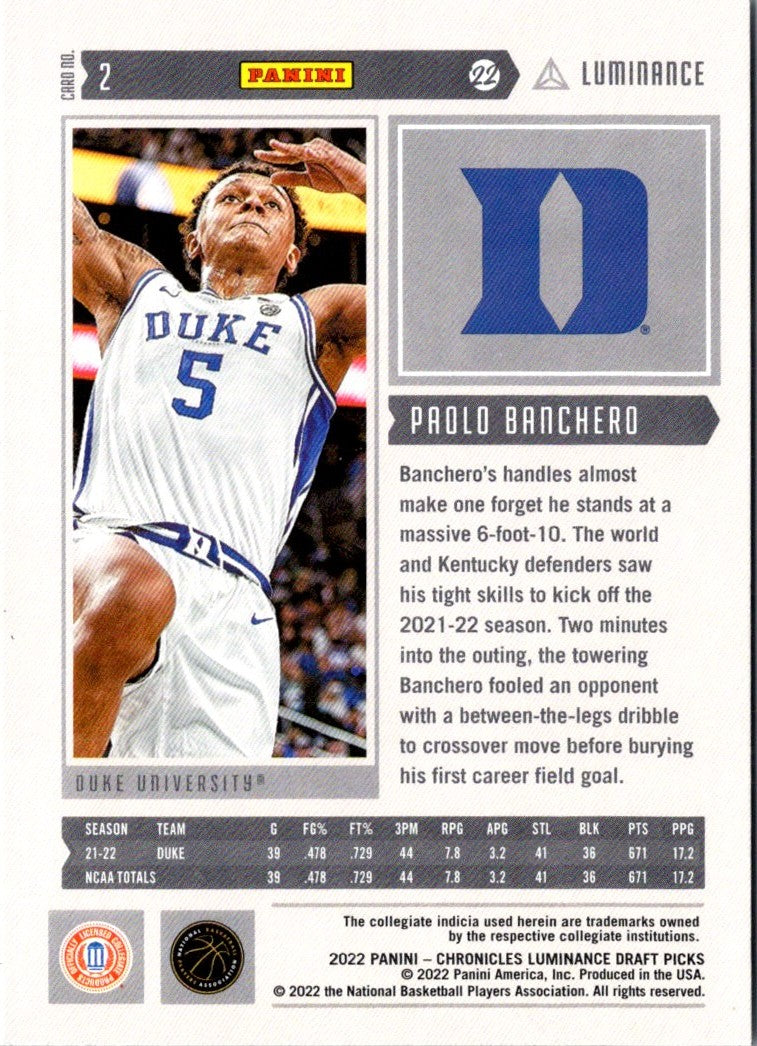 2022 Panini Chronicles Draft Picks Paolo Banchero