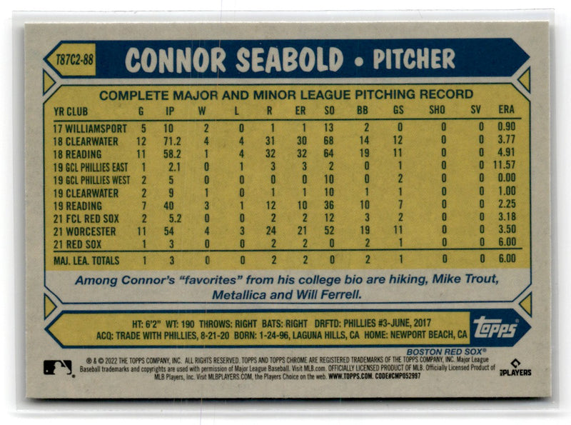 2022 Topps Chrome Platinum Anniversary Gold Prism Refractor Connor Seabold