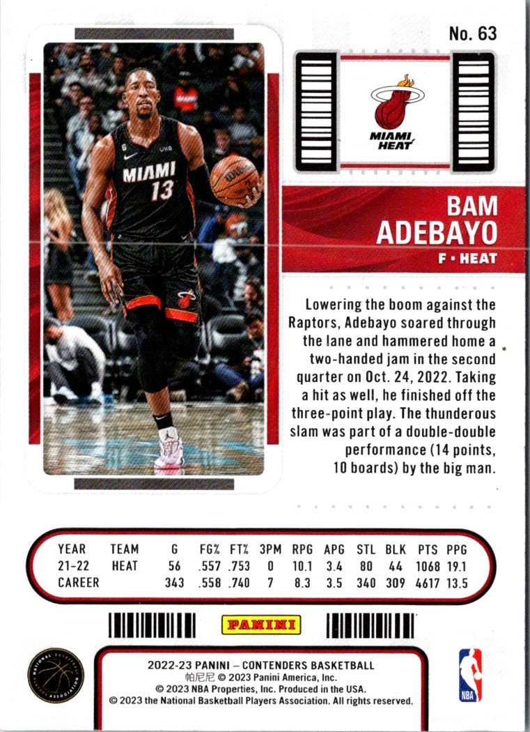 2022 Panini Contenders Game Ticket Red Bam Adebayo