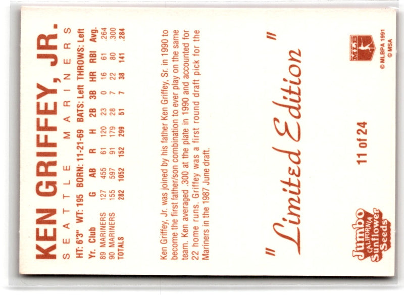 1991 Jumbo California Sunflower Seeds Ken Griffey Jr.