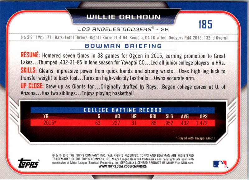 2015 Bowman Draft Picks & Prospects Willie Calhoun