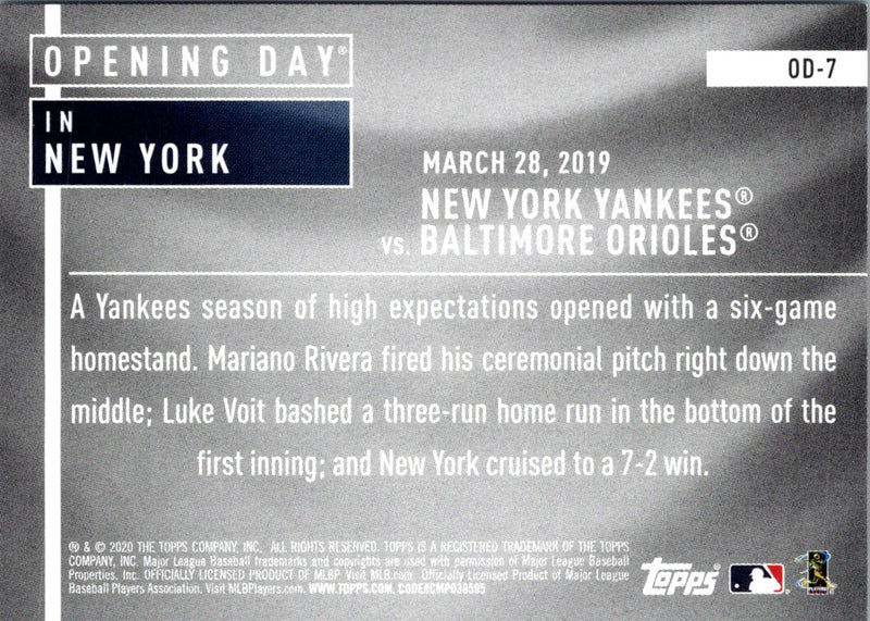 2020 Topps Opening Day New York Yankees