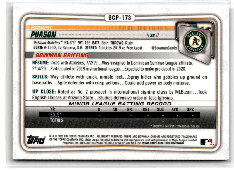 2020 Bowman Chrome Prospects Robert Puason