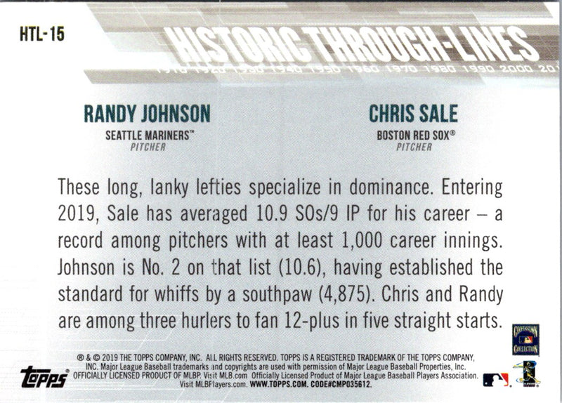 2019 Topps Historic Through-Lines Chris Sale/Randy Johnson