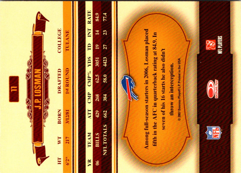 2007 Donruss Classics Timeless Tributes Bronze J.P. Losman