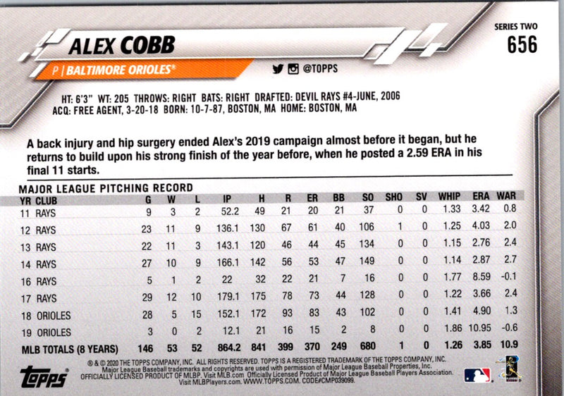 2020 Topps Alex Cobb