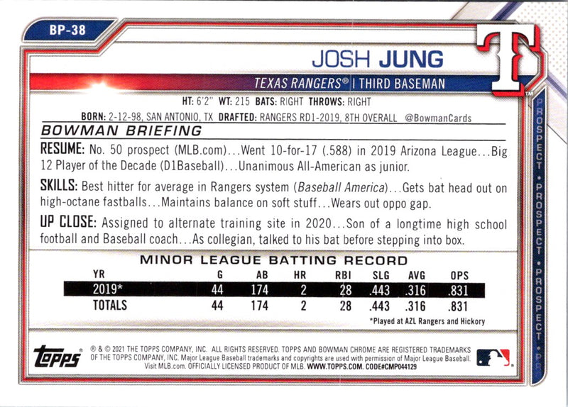 2021 Bowman Prospects Josh Jung