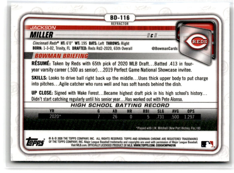 2020 Bowman Draft Chrome Jackson Miller