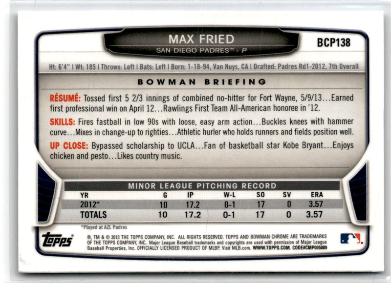 2013 Bowman Chrome Prospects Max Fried