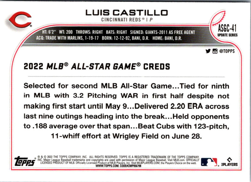 2022 Topps Chrome Update 2022 All-Star Game Luis Castillo