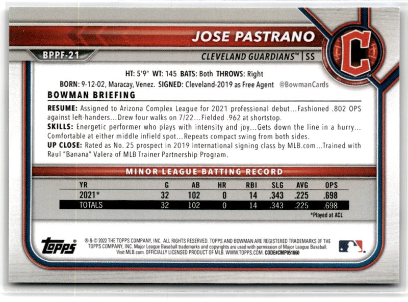 2022 Bowman 1st Edition Jose Pastrano