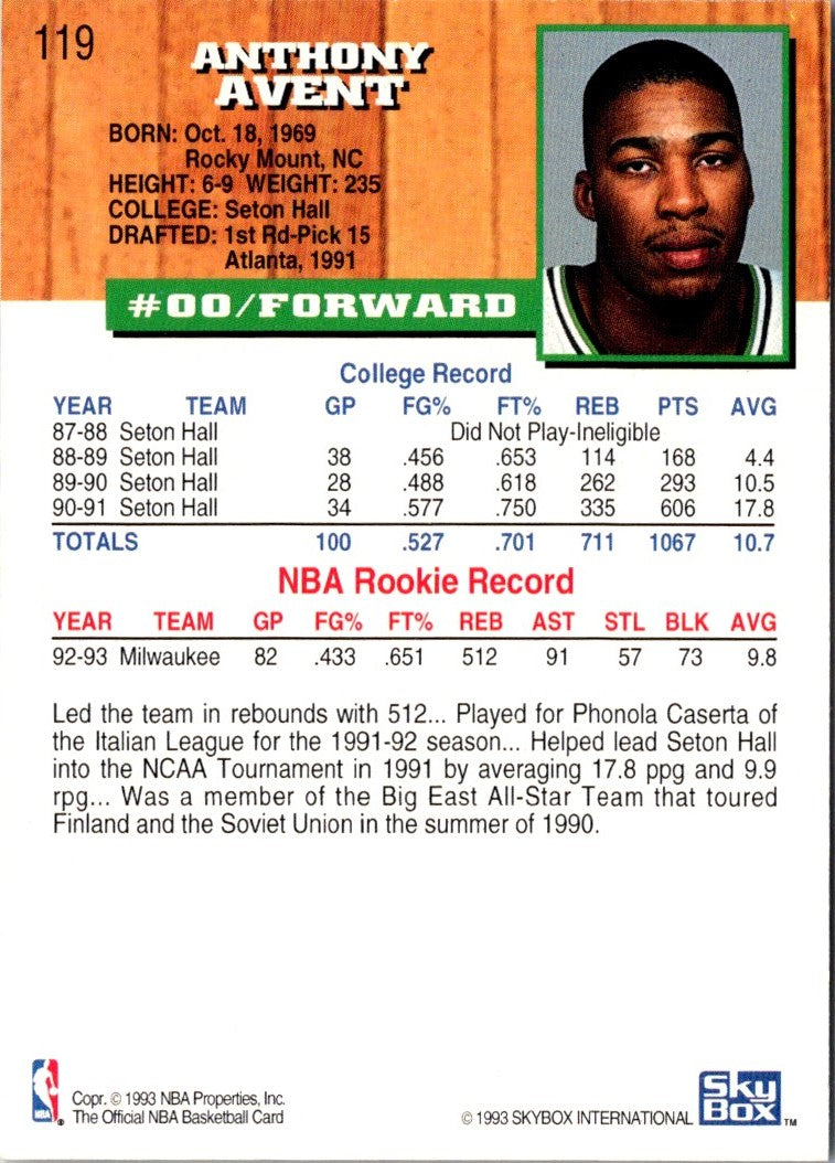 1993 Hoops Anthony Avent