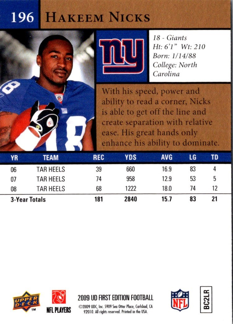 2009 Upper Deck First Edition Hakeem Nicks