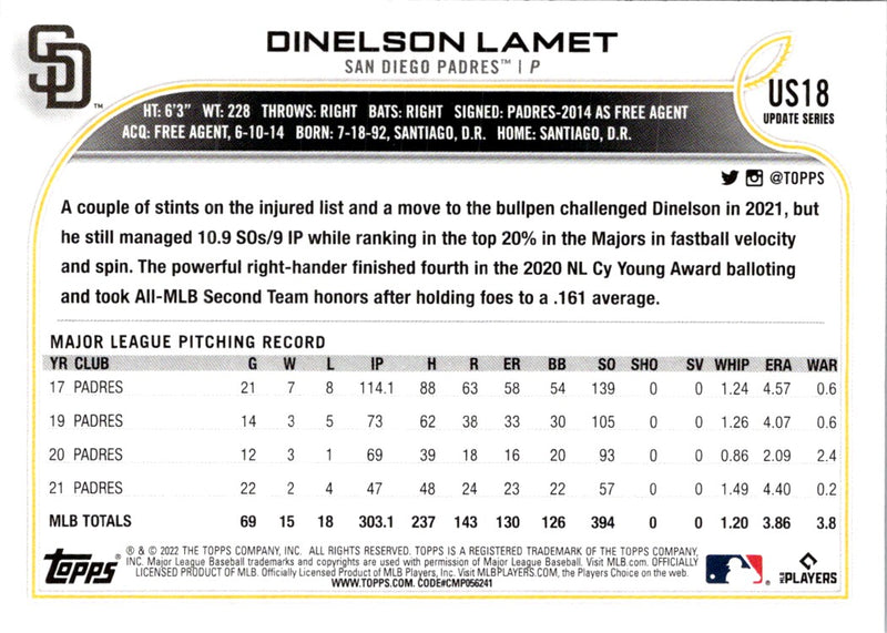 2022 Topps Dinelson Lamet