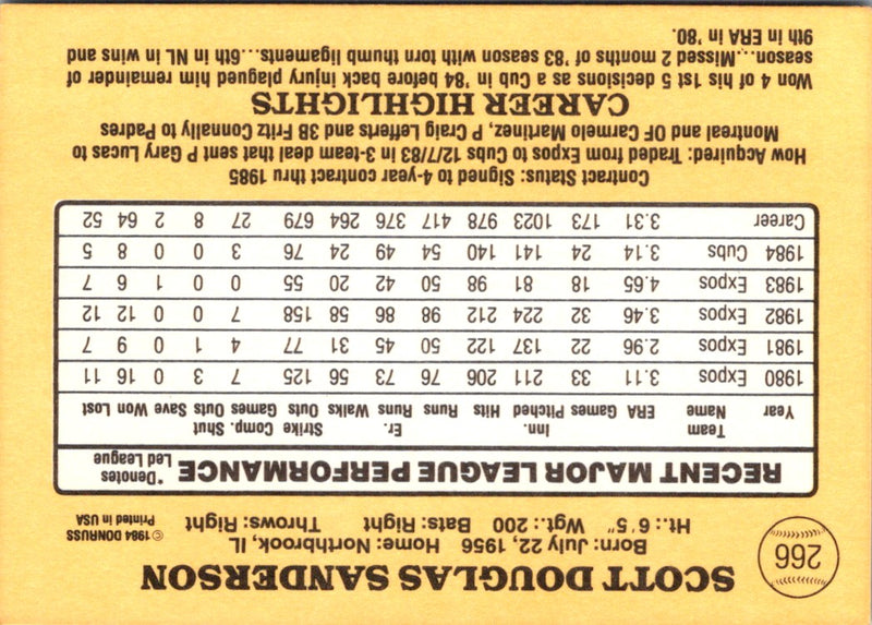 1985 Donruss Scott Sanderson