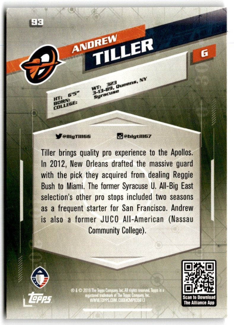 2019 Topps AAF Andrew Tiller