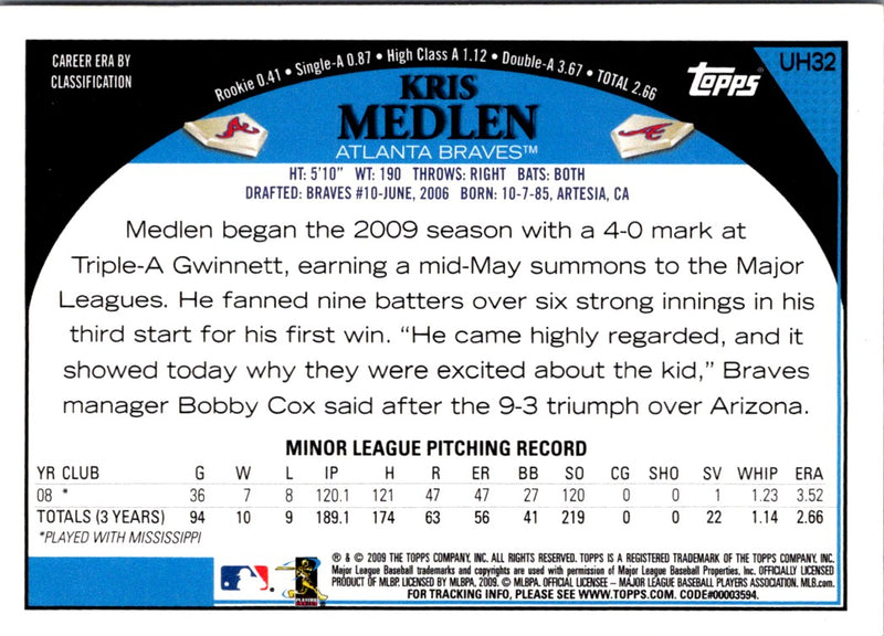 2009 Topps Updates & Highlights Kris Medlen