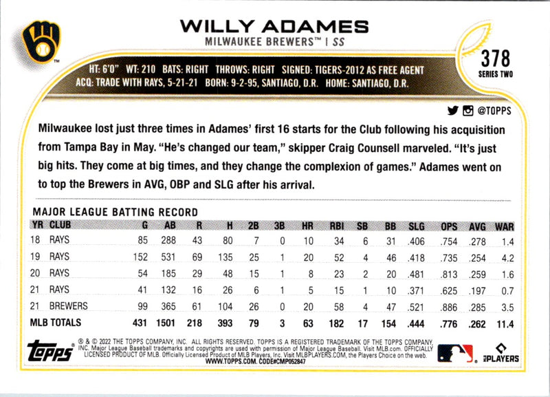 2022 Topps Willy Adames