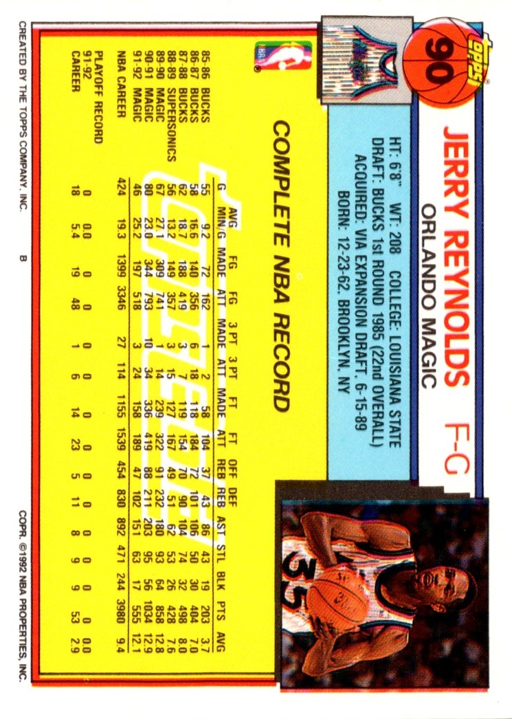 1992 Topps Jerry Reynolds