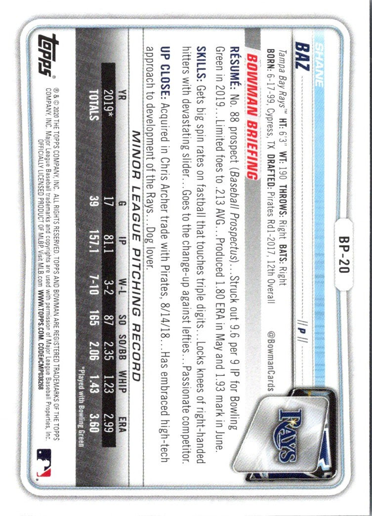 2020 Bowman Prospects Shane Baz