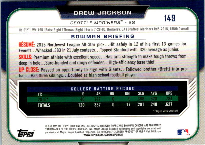 2015 Bowman Draft Picks & Prospects Chrome Drew Jackson