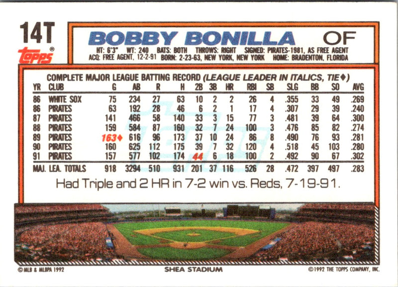 1992 Topps Traded Bobby Bonilla