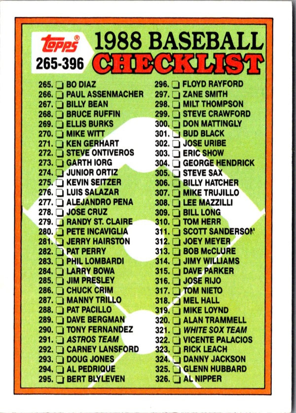 1988 Topps Checklist 265-396 #373