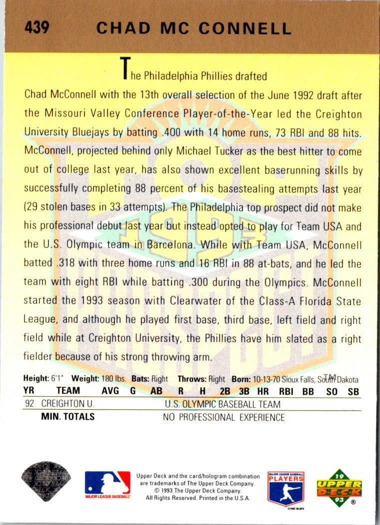 1993 Upper Deck Gold Hologram Chad McConnell