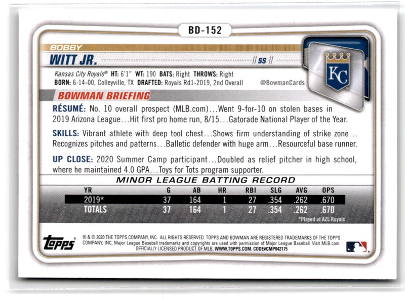 2020 Bowman Draft Bobby Witt Jr.