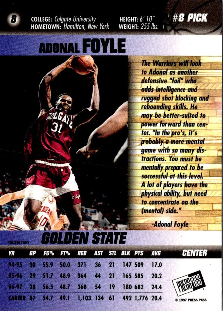 1997 Press Pass Double Threat Silver Adonal Foyle