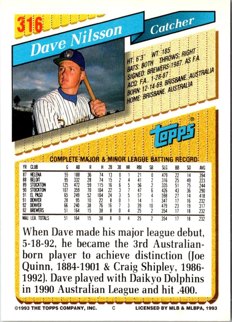 1993 Topps Inaugural Marlins Dave Nilsson