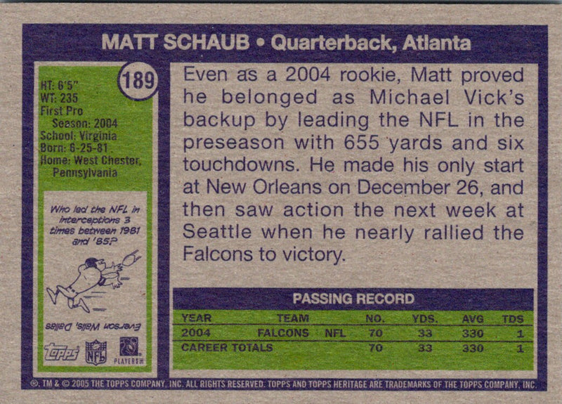 2005 Topps Heritage Matt Schaub