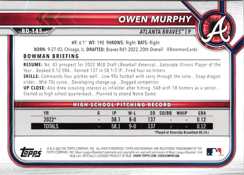 2022 Bowman Draft Baseball Owen Murphy