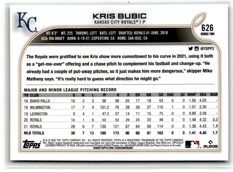 2022 Topps Royals Kris Bubic