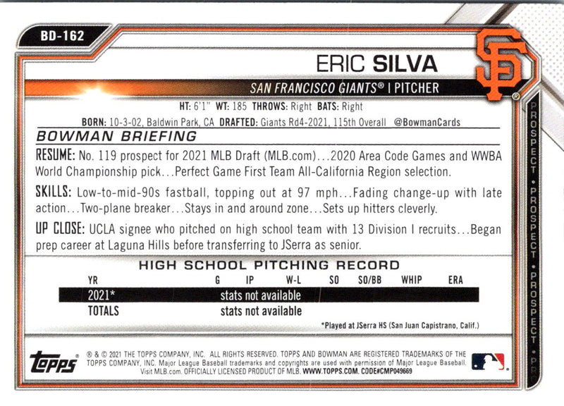 2021 Bowman Draft 1st Edition Eric Silva